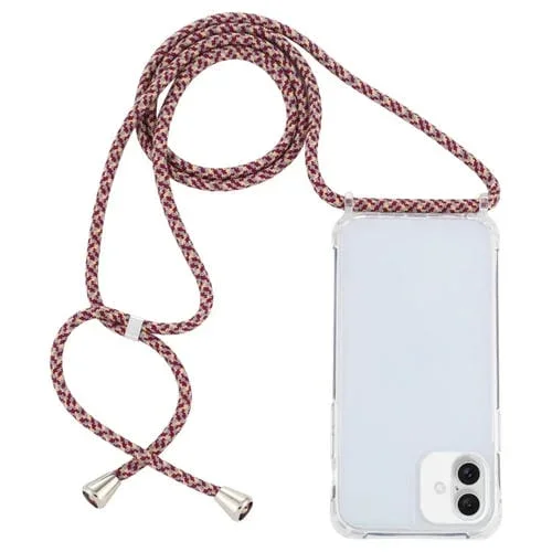 Funda Protectora para iPhone 16 Acrílico Transparente a Prueba de Golpes con Cordón (Líneas Finas Rojo Albaricoque Gris)