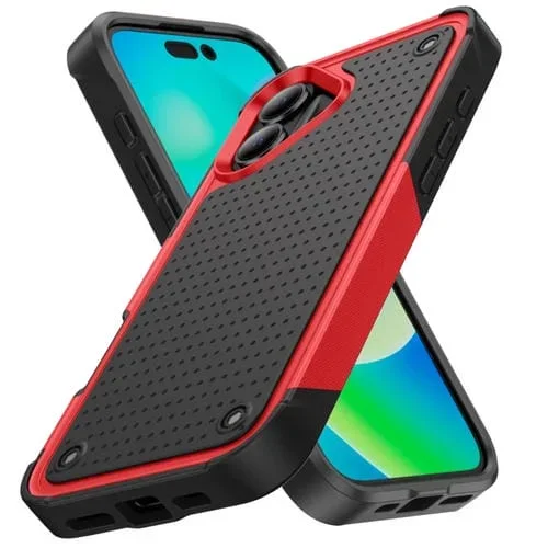 Funda Protectora para iPhone 16 PC + TPU a Prueba de Golpes (Roja y Negra)