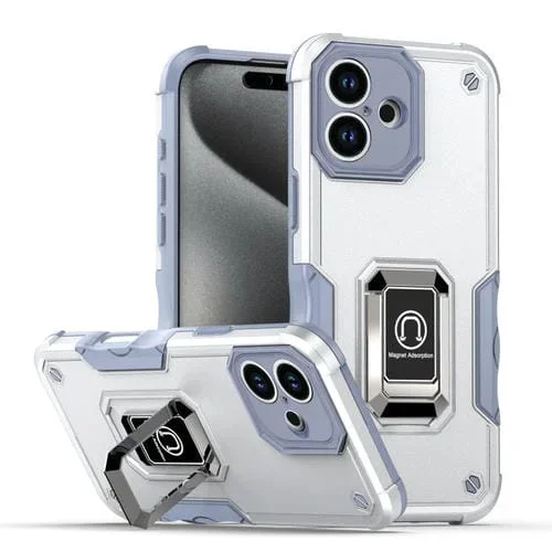 Funda Protectora para iPhone 16 Plus Antideslizante Prueba de Golpes con Soporte de Anillo (Blanca)