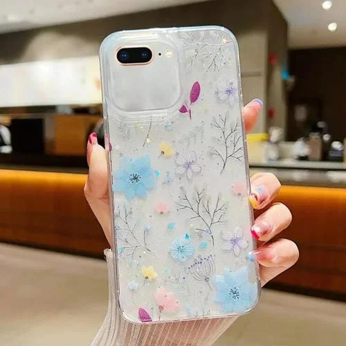 Funda Protectora para iPhone 7 Plus/8 Plus Diseño Floral Pequeño y Fresco (D05 Blue Floral)