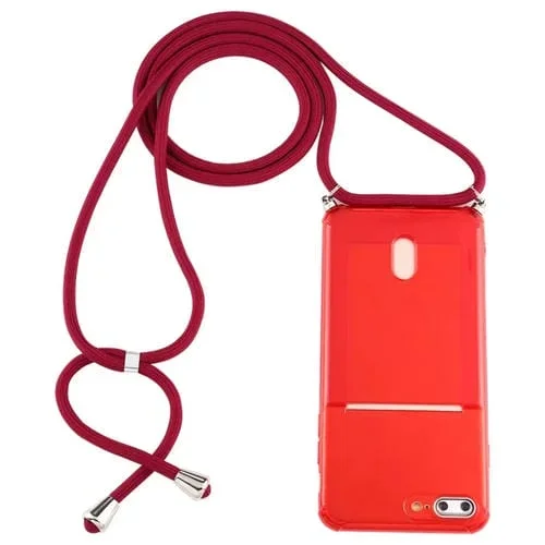 Funda Protectora para iPhone 8 Plus y 7 Plus TPU con Cordón y Ranura para Tarjeta (Rojo)
