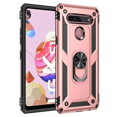 Funda Protectora para LG K51S TPU + PC con Soporte Giratorio 360 Grados (Oro Rosa)