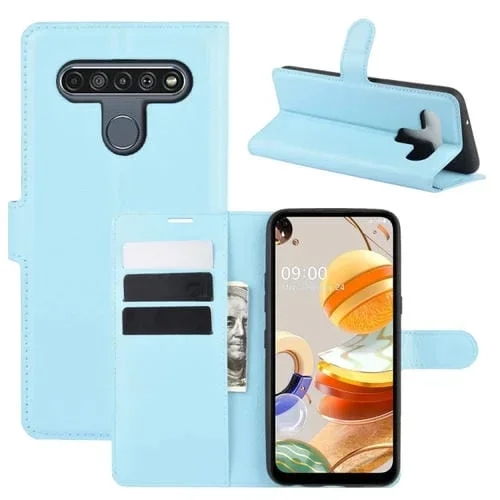 Funda Protectora para LG K61 Litchi Texture con Tapa Horizontal, Soporte, Ranuras para Tarjetas y Billetera (Azul)