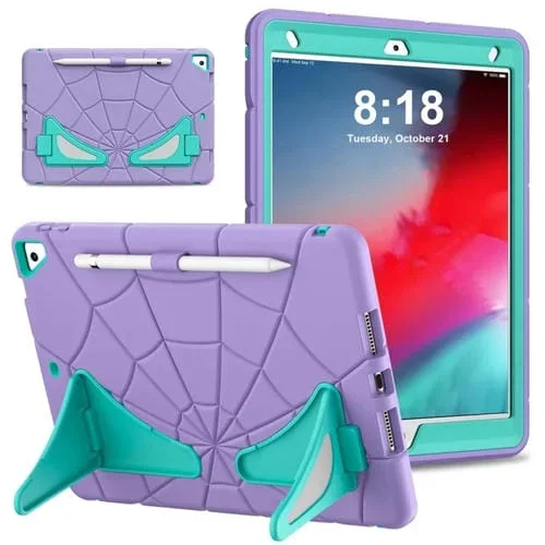 Funda Protectora para Tableta iPad 10.2 2021/2020/2019 Silicona + PC a Prueba de Golpes (Púrpura + Verde Menta)