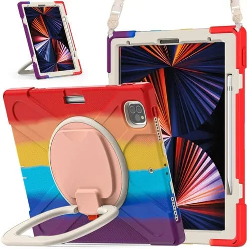 Funda Protectora para Tableta iPad Pro 12.9 Silicona + PC con Soporte y Correa para El Hombro (Rojo)