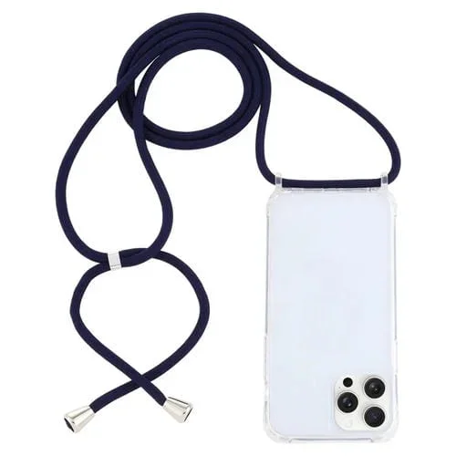 Funda Protectora para Teléfono iPhone 16 Pro Max Airbag Acrílico Transparente con Cordón (Azul Marino)
