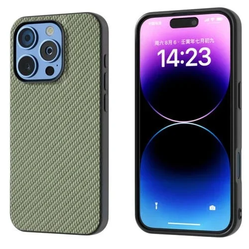 Funda Protectora para Teléfono iPhone 16 Pro Max Textura Fibra de Carbono (Verde)