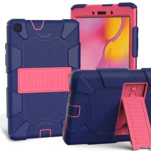 Funda Protectora Silicona Galaxy Tab A8.0 2019 T290 Soporte (Azul Oscuro + Rosa Fuerte)