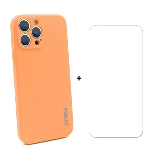 Funda Protectora Silicona Líquida Hat-Prince Enkay para iPhone 13 Pro + Protector Pantalla Vidrio Templado 9H (Naranja)