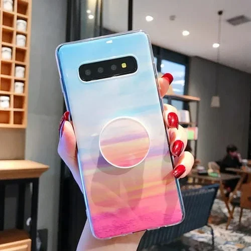 Funda Protectora TPU Galaxy S10 + Tira Mármol Soporte (Azul Cielo)