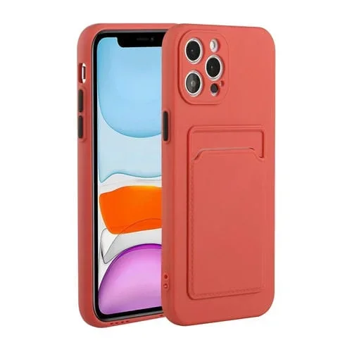 Funda Protectora TPU iPhone 13 Pro Ranura para Tarjeta (Rojo Ciruela)