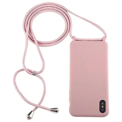 Funda Protectora TPU iPhone X Xs Color Caramelo con Cordón (Rosa Oscuro)