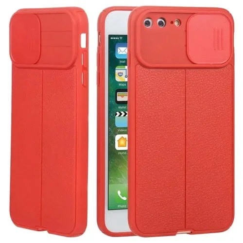 Funda Protectora TPU Litchi Texture Sliding Camshield para iPhone 8 Plus y 7 Plus (Rojo)
