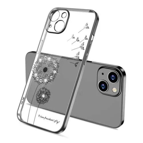 Funda Protectora TPU para iPhone 13 Mini Galvanoplastia Diamante Patrón Diente de León (Negro)