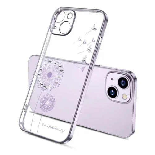 Funda Protectora TPU para iPhone 13 Mini Galvanoplastia Diamante Patrón Diente de León (Púrpura)