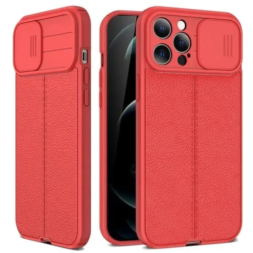 Funda Protectora TPU para iPhone 13 Mini Litchi Texture Sliding Camshield (Rojo)