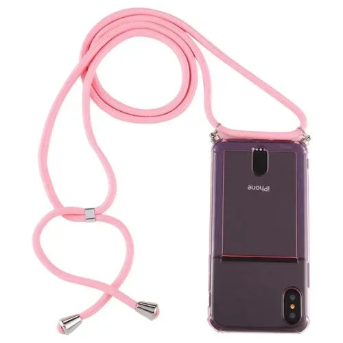 Funda Protectora TPU para iPhone Xs Max con Cordón y Ranura para Tarjeta (Rosa)