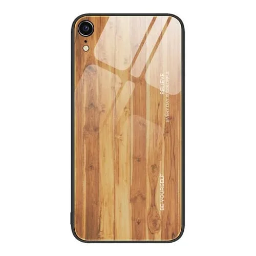 Funda Protectora Vidrio de Grano de Madera para iPhone Xr (Amarillo)