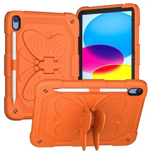 Funda rígida para iPad 2025/2022 con soporte tipo mariposa (Naranja Dorado)