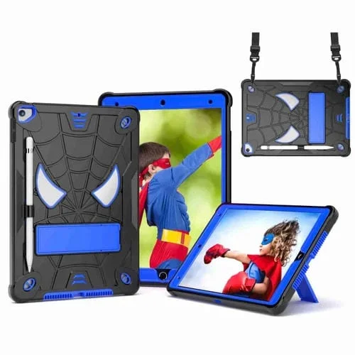Funda Tablet iPad 10.2 2021/2020/2019 Spider Texture Silicona PC con Correa (Negro + Azul)