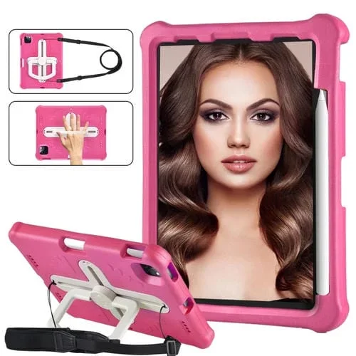 Funda Tablet Shield 360 Mango de Rotación Eva a Prueba de Golpes PC para iPad Pro 11 2018/2020/2021/Air 4/Air 5 10,9 (Rosa Rojo Beige)