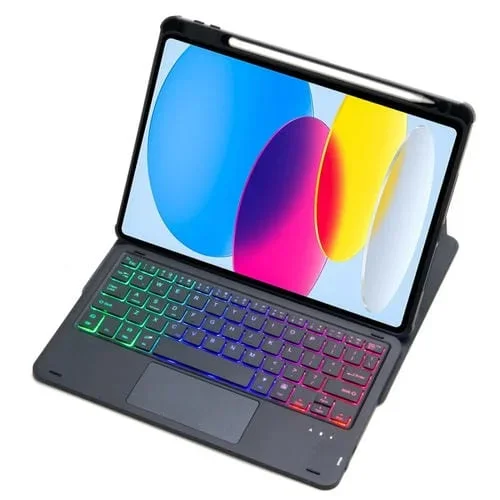 Funda Teclado para iPad 2022 360 Rotación Acrílico Transparente Bluetooth Control Táctil Retroiluminación (Negro)