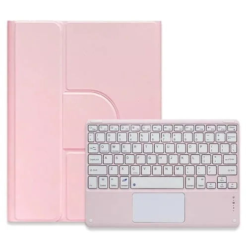 Funda teclado para iPad Air 2022 y iPad Pro 11 2021 con botón cuadrado giratorio 360 grados Bluetooth y panel táctil (Rosa)