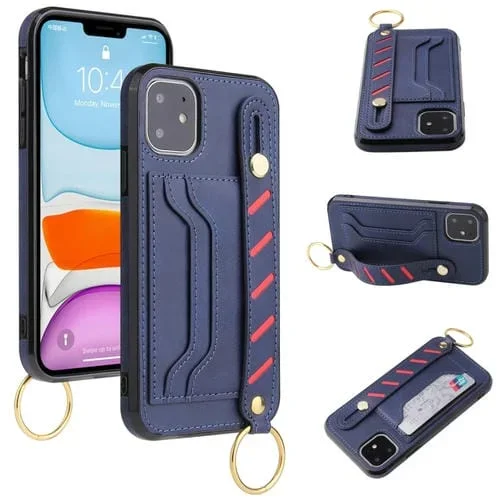 Funda telefónica de cuero billetera de pulsera para iPhone 11 Pro Max (Azul)