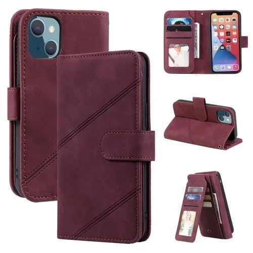 Funda Telefónica de Cuero Siente la Piel para iPhone 13 Mini con Flip Horizontal (Rojo)