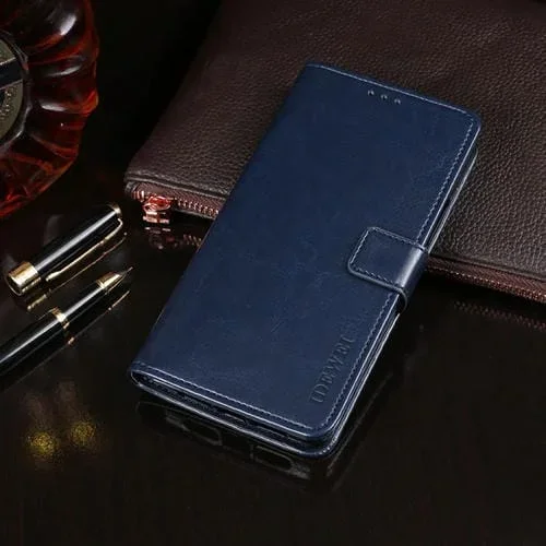 Funda Telefónica Idewei Crazy Horse para Oukitel C25 con Soporte y Ranuras para Tarjetas (Azul Oscuro)