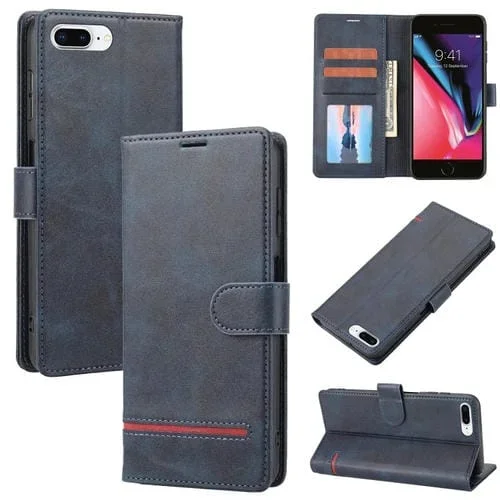Funda tipo Cartera Classic Flip de Cuero para iPhone 7 Plus y 8 Plus (Azul)