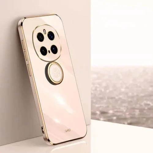 Funda TPU a Prueba de Golpes con Borde Dorado y Revestimiento 6D para Honor Magic7 Pro Xinli con Soporte para Anillo (Rosa)