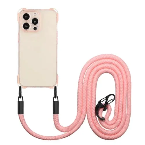 Funda TPU a Prueba de Golpes con Cuatro Esquinas y Cordón para iPhone 16 Pro (Rosa)