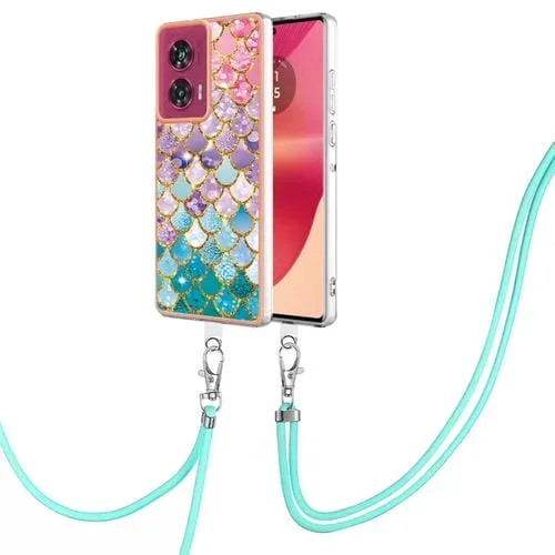 Funda TPU a Prueba de Golpes con Patrón Galvanoplastia Imd para Motorola Edge 50 Fusion con Cordón (Escamas de Colores)