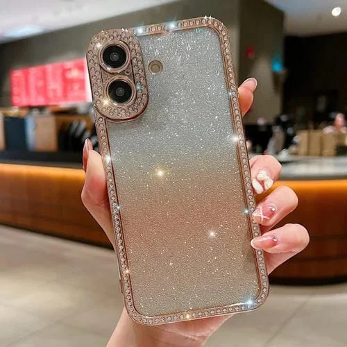 Funda TPU Baño de Purpurina Degradado de Diamante iPhone 16 (Dorada)