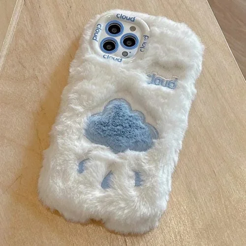 Funda TPU con Bordado de Felpa para iPhone 16 Pro Max (Nube Beige)