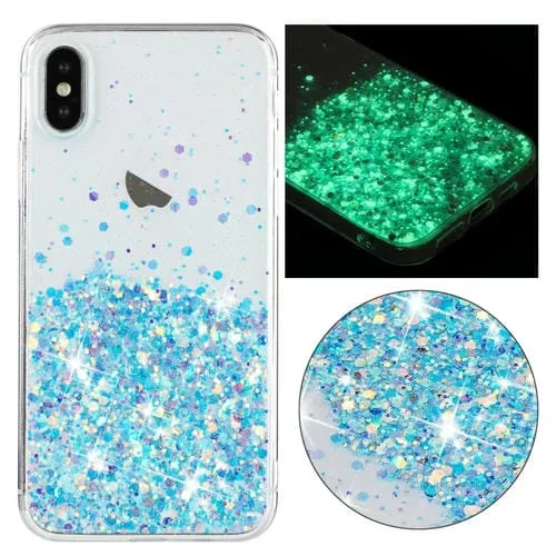 Funda TPU con Marco Transparente y Polvo Brillante Noctilucente para iPhone X (Azul)