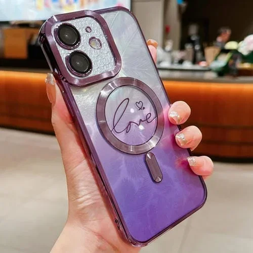 Funda TPU con Purpurina y Degradado de Plumas para iPhone 12 (Morado)