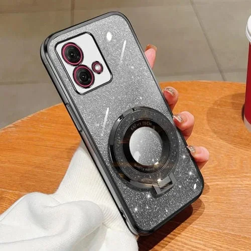 Funda TPU con Soporte Redondo y Purpurina Degradada para Motorola Moto G84 (Negro)
