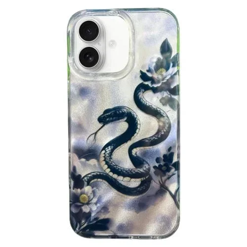 Funda TPU Doble Capa iPhone 16 Patrón Imd Serpiente Floral (Negro)