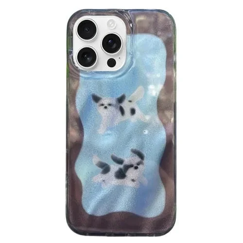 Funda TPU Doble Capa iPhone 16 Pro Patrón Imd Gatos y Perros (Azul)