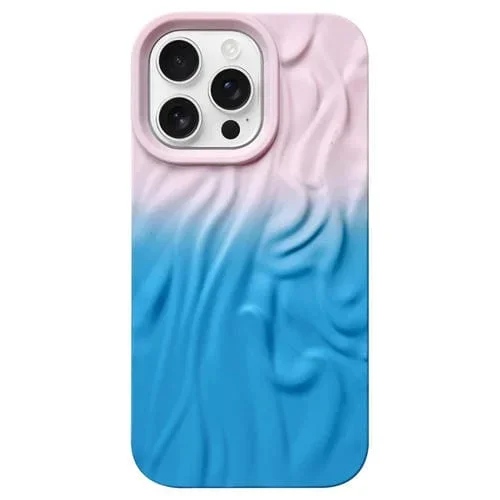 Funda TPU Esmerilada Textura Piel Efecto Degradado Arrugas iPhone 16 Pro Max (Rosa Claro y Azul)