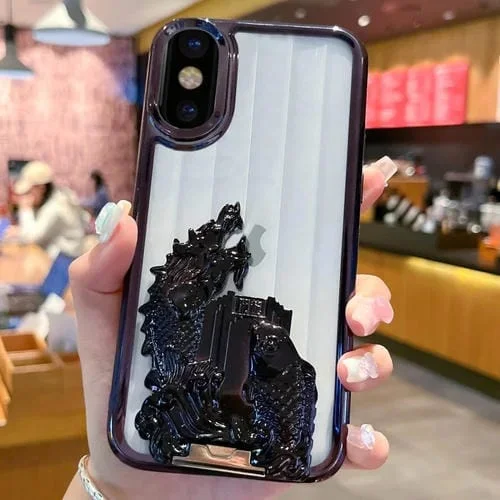 Funda TPU Galvanizada con Diseño Dragón para iPhone X/Xs (Negra)