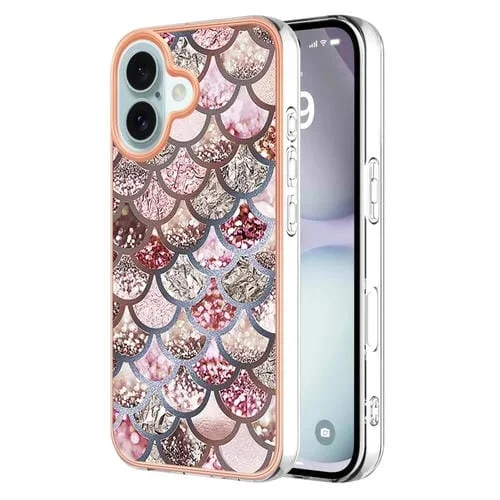 Funda TPU Imd con Patrón de Galvanoplastia para iPhone 16 Plus (Escamas Rosas)