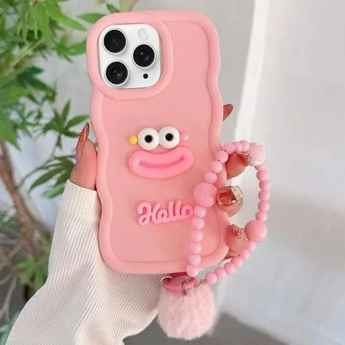 Funda TPU iPhone 11 Pro Forma Boca de Salchicha Cadena Cuentas (Rosa)