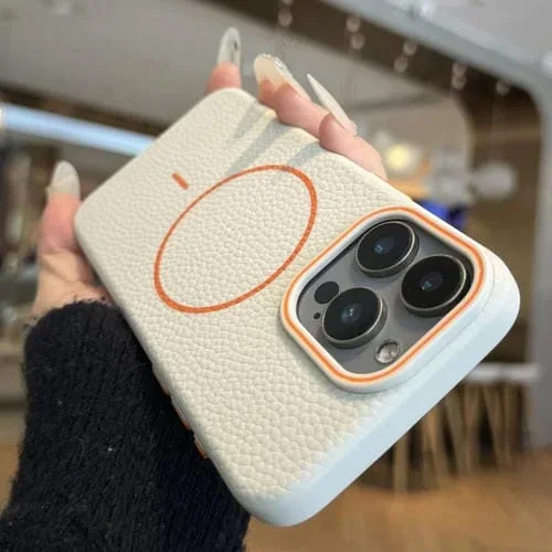 Funda TPU iPhone 13 Pro con Diseño Grano de Lichi y Anillo Magsafe (Blanca)