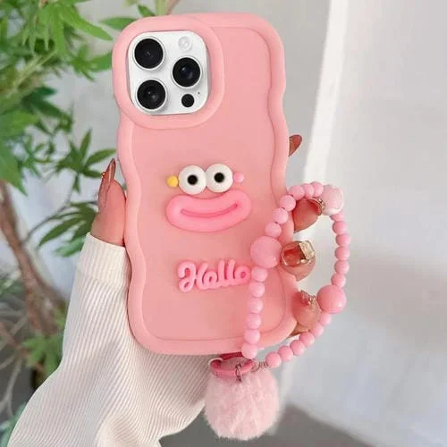 Funda TPU iPhone 13 Pro Max Forma Boca Salchicha Cadena Cuentas (Rosa)