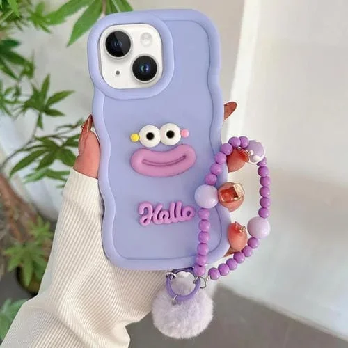 Funda TPU iPhone 14 Forma Boca de Salchicha Cadena de Cuentas (Morado)