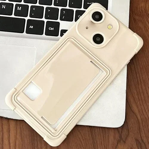 Funda TPU iPhone 15 Ranura Tarjeta Lateral (Blanca Macarrón)