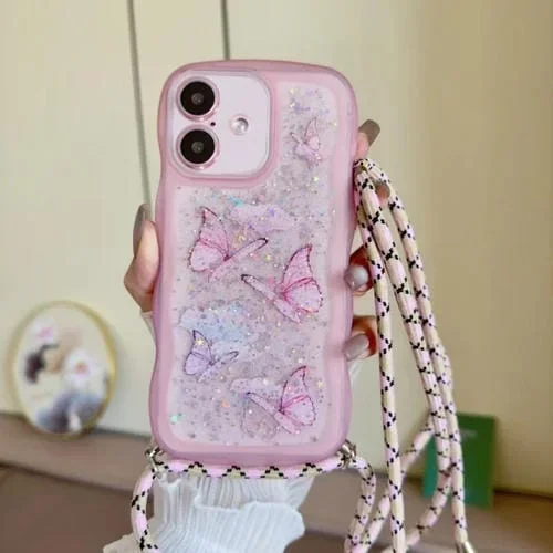 Funda TPU iPhone 16 Plus Borde Ondulado Diseño Mariposa (Rosa)